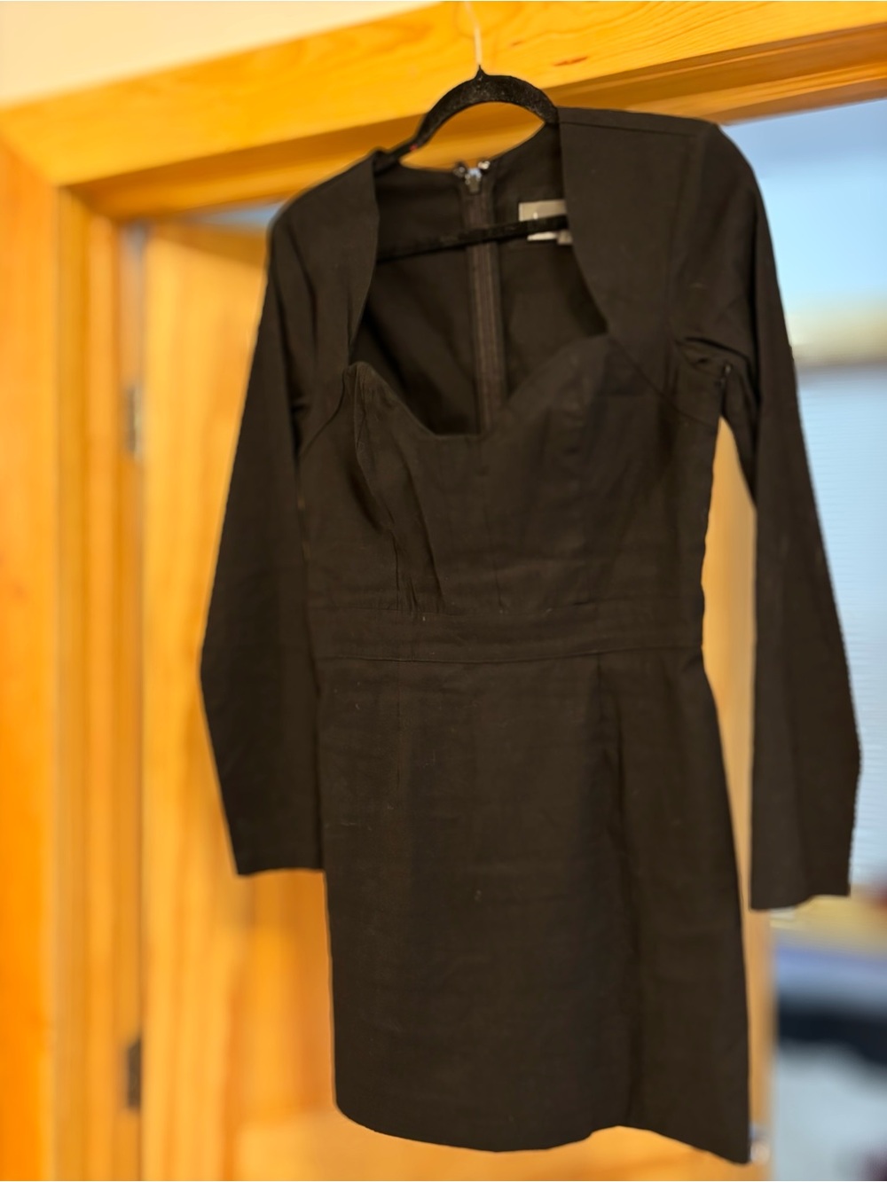 Anthropologie Black Long-Sleeve Mini Dress with Sweetheart Neckline